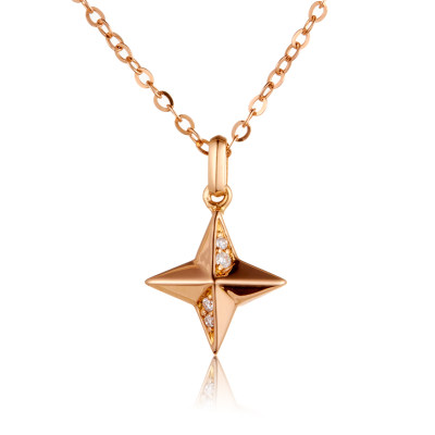 幸福梦想 au750金玫瑰色钻石吊坠四芒星k金吊坠不含链送女友闺蜜