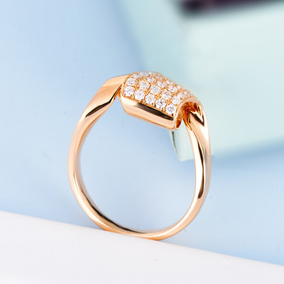 幸福艺术家 18k金玫瑰色钻石戒指au750玫瑰金镶钻简约冷淡风百搭戒指