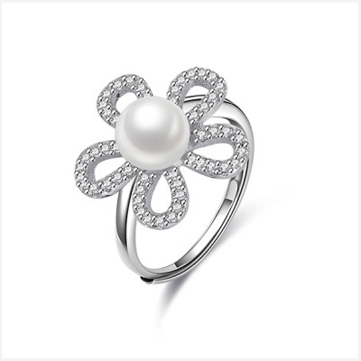 花月传奇 S925银电白珍珠戒指 时尚饰品首饰