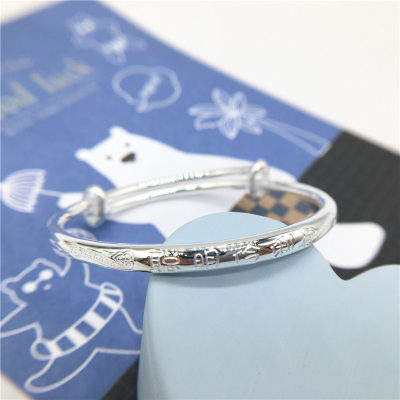 宝银坊-足银小孩推拉手镯999聪明伶俐如意手镯 圆棍手镯 时尚舒适