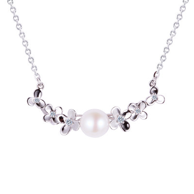 花月传奇 S925银电白珍珠套链 唯美气质珍珠花瓣锁骨链 时尚饰品首饰